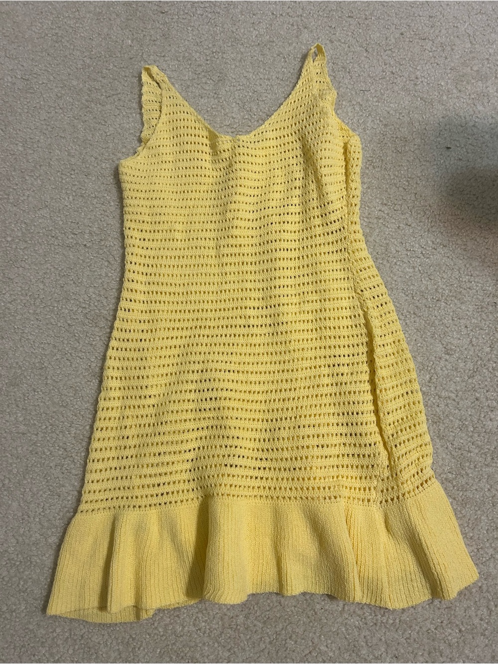 Yellow Crochet Knit Sleeveless Dress